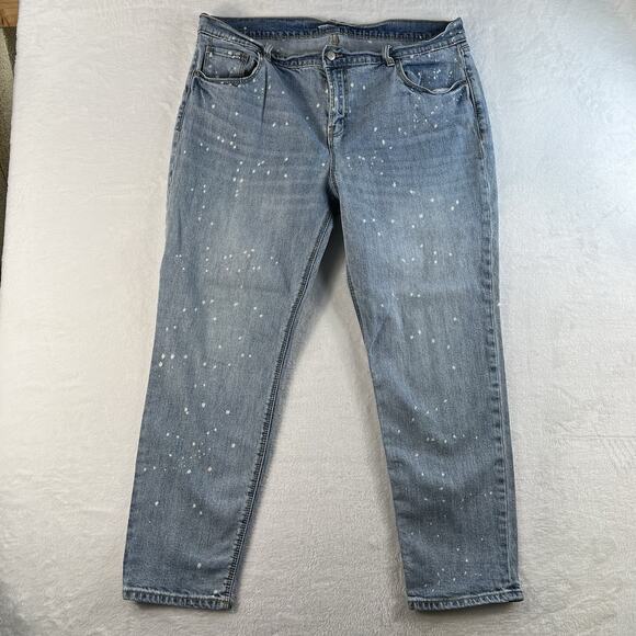 Old Navy Sz 16 Boyfriend Straight Jeans Mid Rise Bleach Spots Light Wash Stretch - Picture 4 of 16